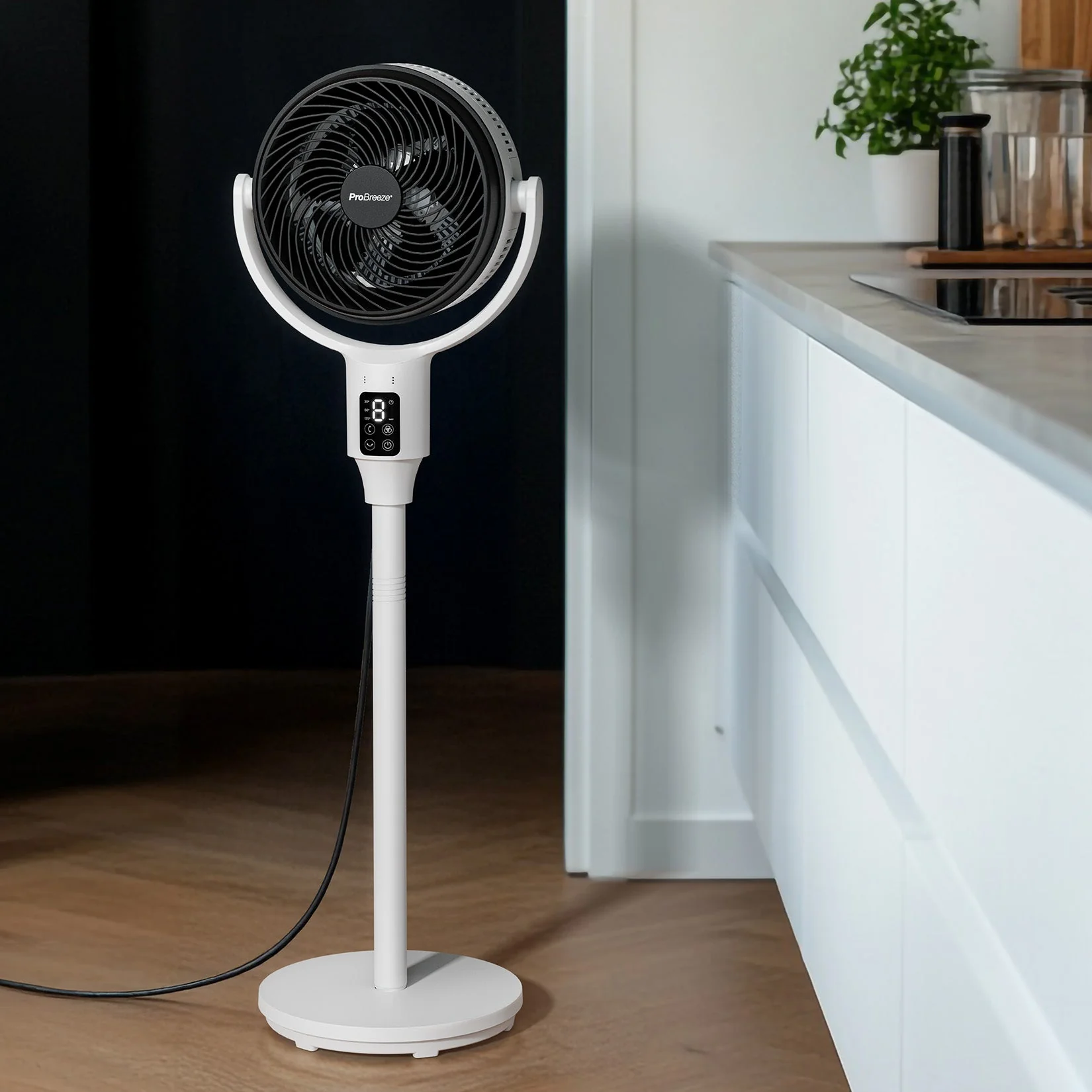 AirFlo™ 43" Hybrid Pedestal Fan - Ultra-Quiet Air Circulator - White/Black - Image 3