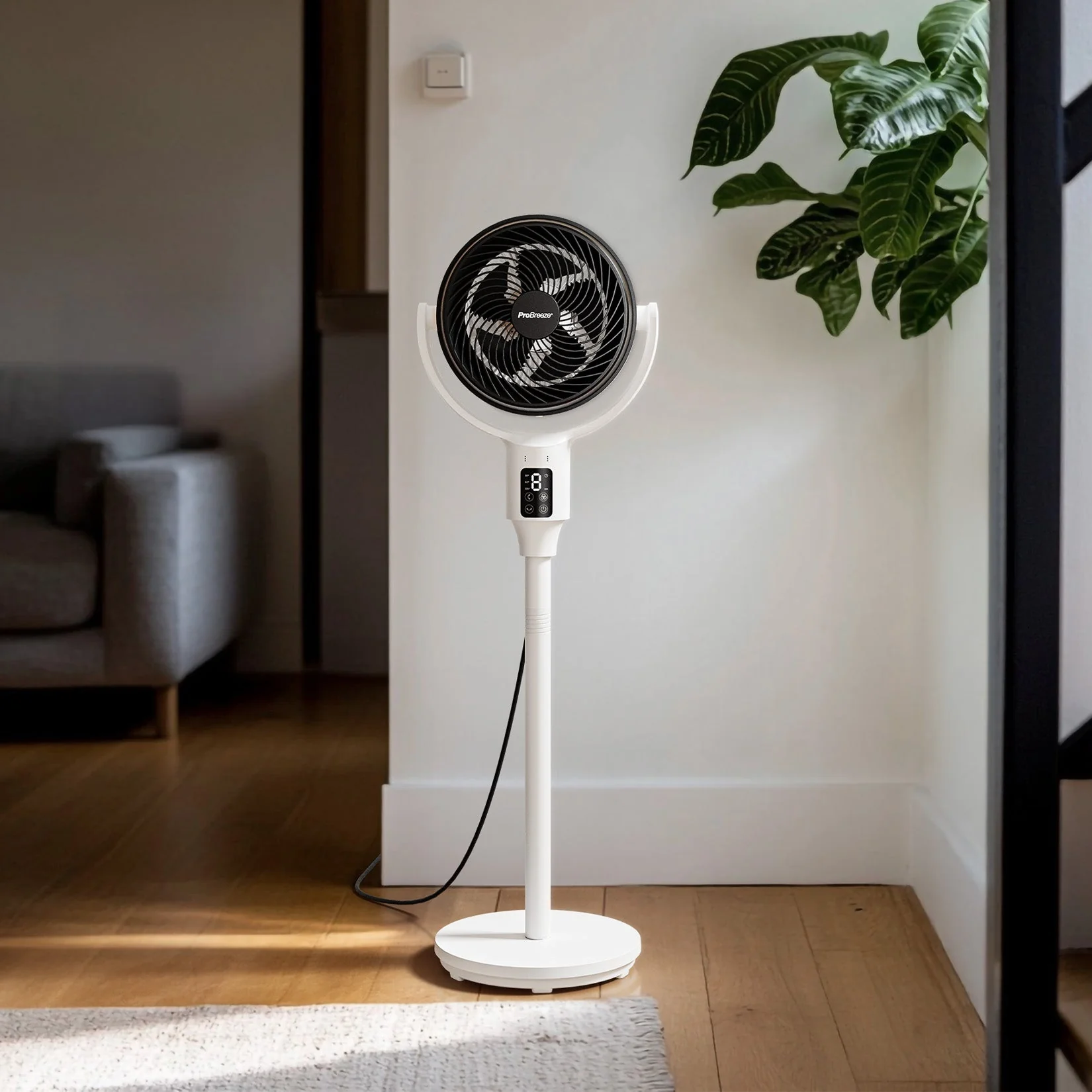 AirFlo™ 43" Hybrid Pedestal Fan - Ultra-Quiet Air Circulator - White/Black - Image 4