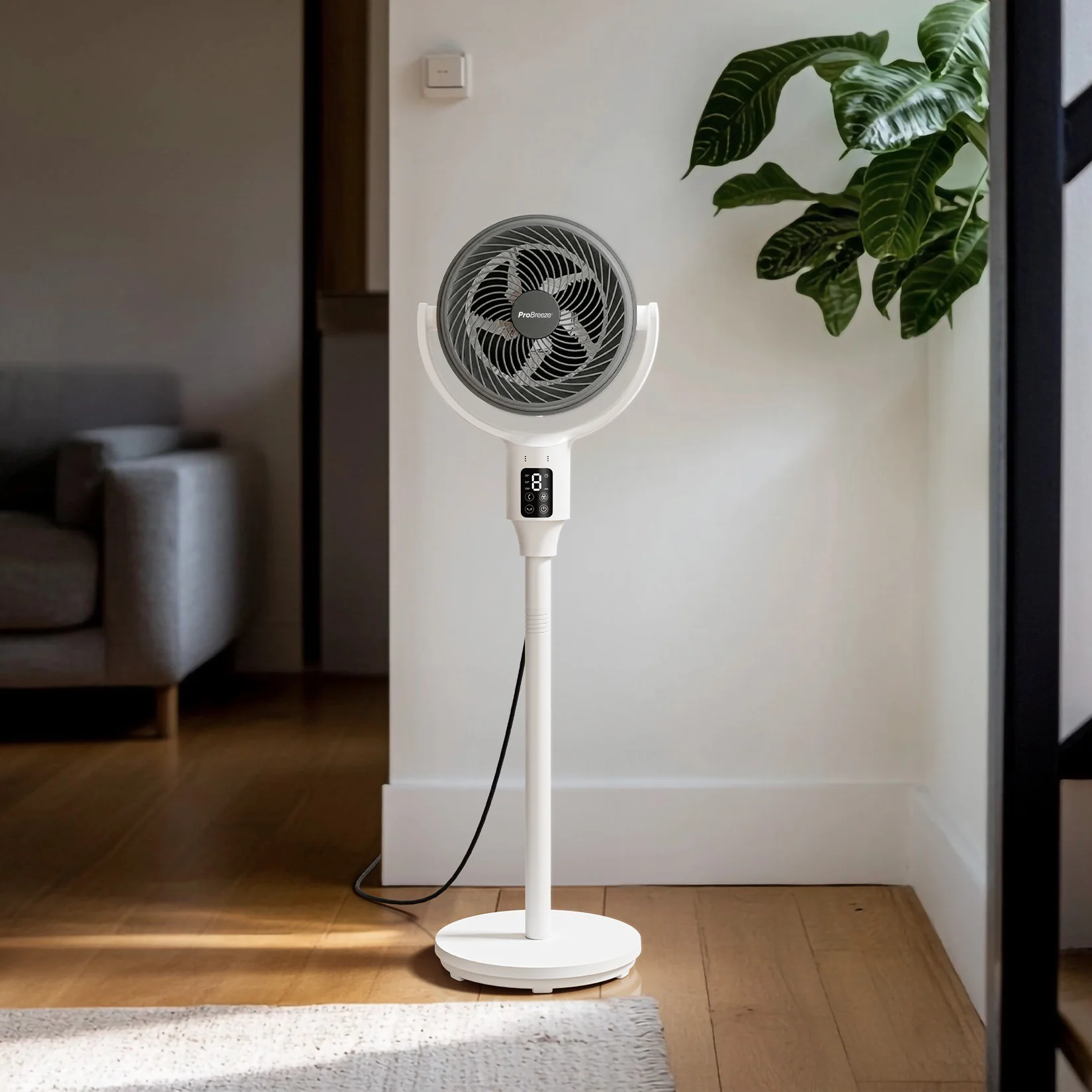 AirFlo™ 43" Hybrid Pedestal Fan - Ultra-Quiet Air Circulator - White/Grey - Image 3