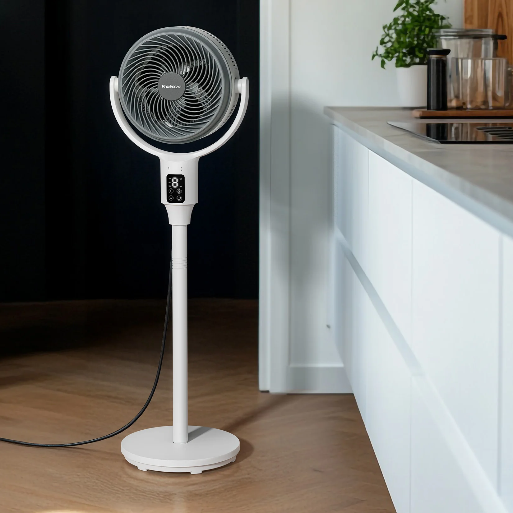 AirFlo™ 43" Hybrid Pedestal Fan - Ultra-Quiet Air Circulator - White/Grey - Image 4
