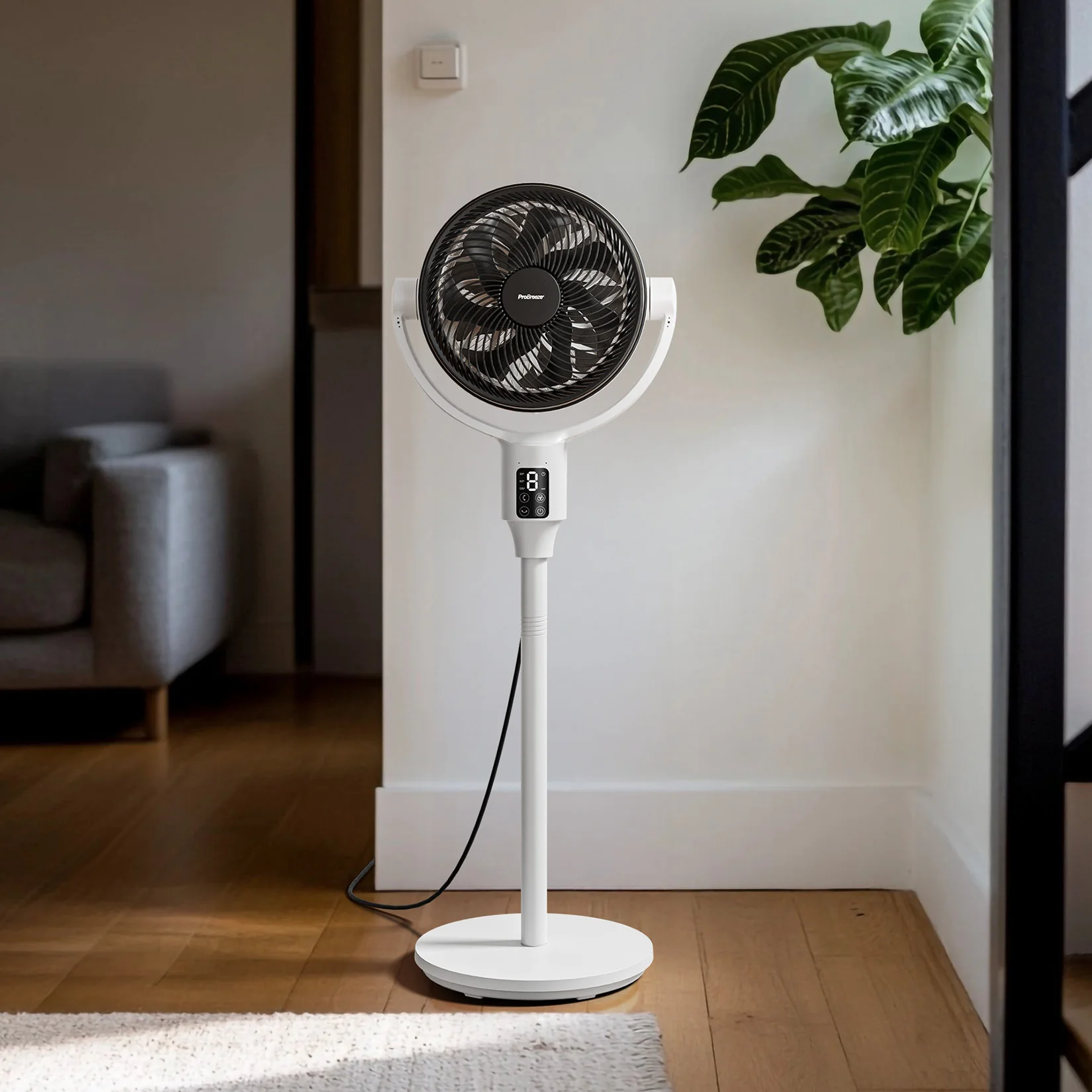 AirFlo Plus™ 44" Smart Hybrid Pedestal Fan - Ultra-Quiet Air Circulator - White/Black - Image 3