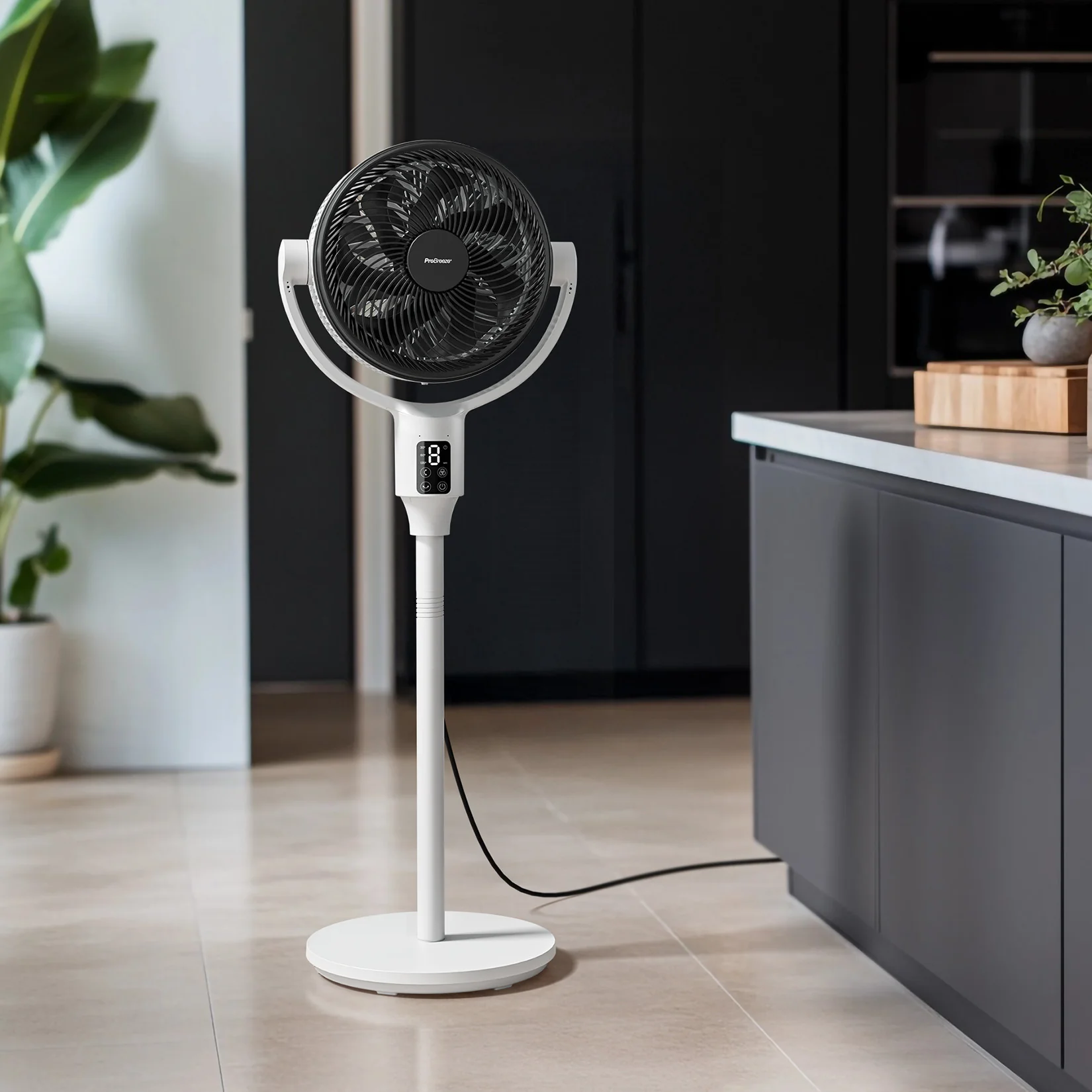 AirFlo Plus™ 44" Smart Hybrid Pedestal Fan - Ultra-Quiet Air Circulator - White/Black - Image 4