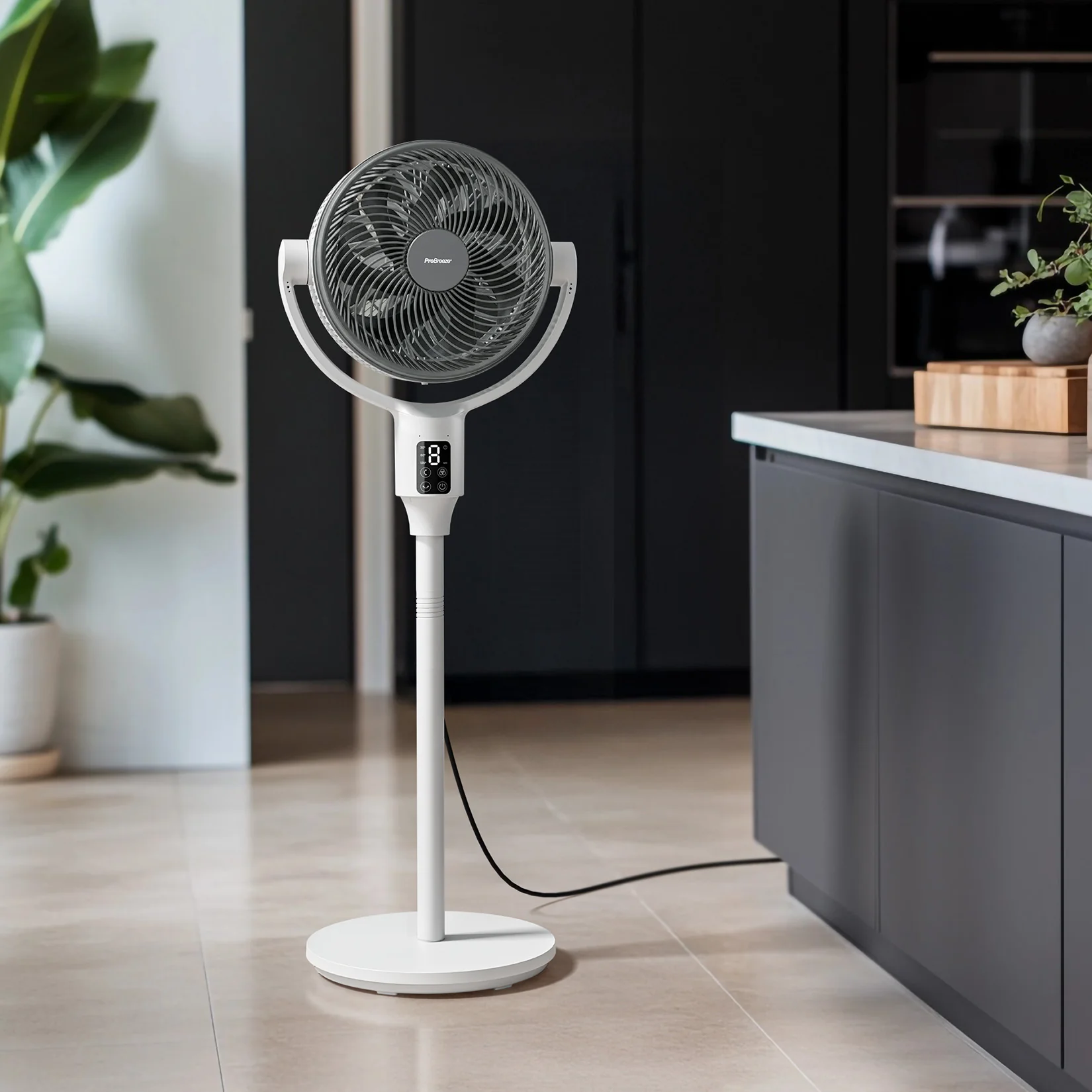 AirFlo Plus™ 44" Smart Hybrid Pedestal Fan - Ultra-Quiet Air Circulator - White/Grey - Image 4