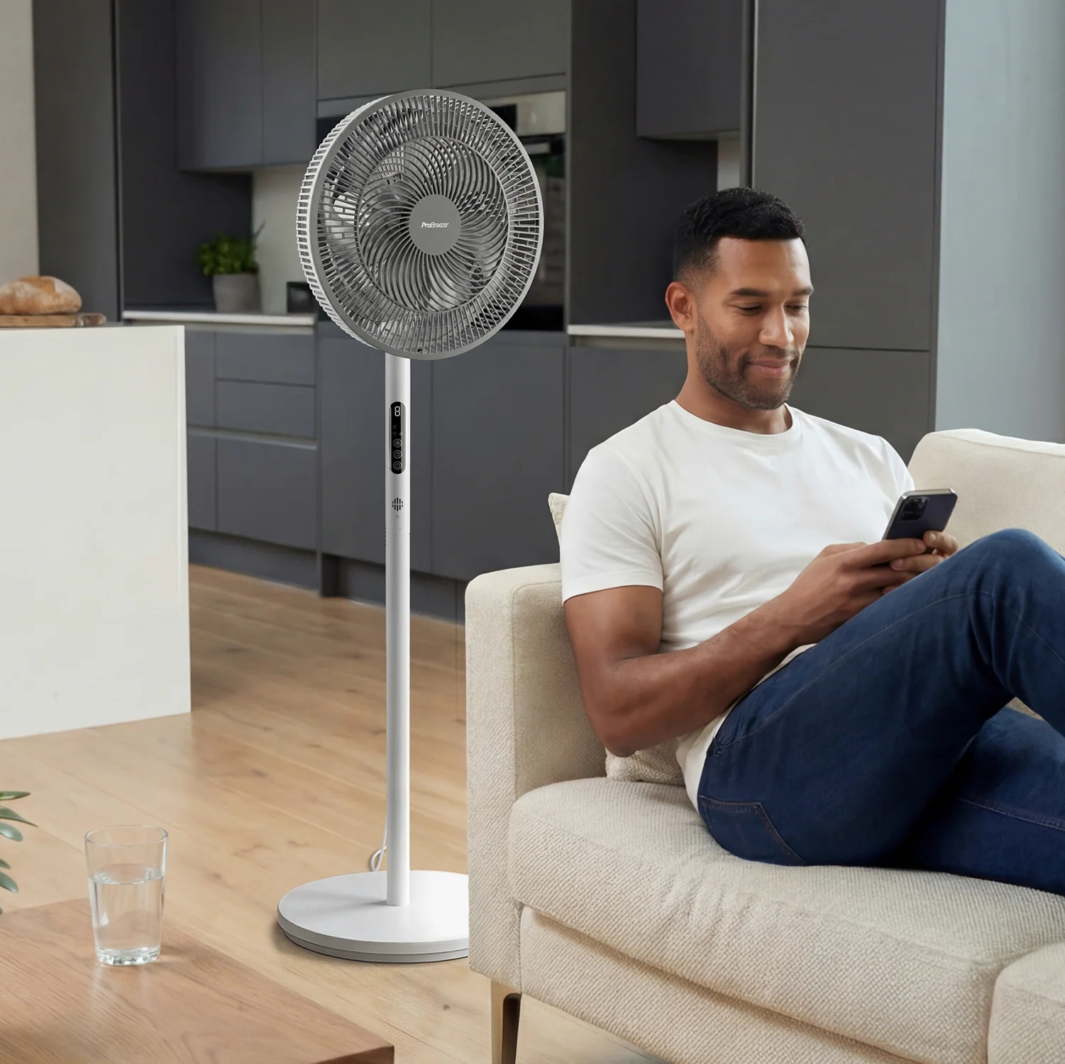 AirFlo™ Slim 43" Hybrid Pedestal Fan - Ultra- Quiet Air Circulator - White/Grey - Image 4