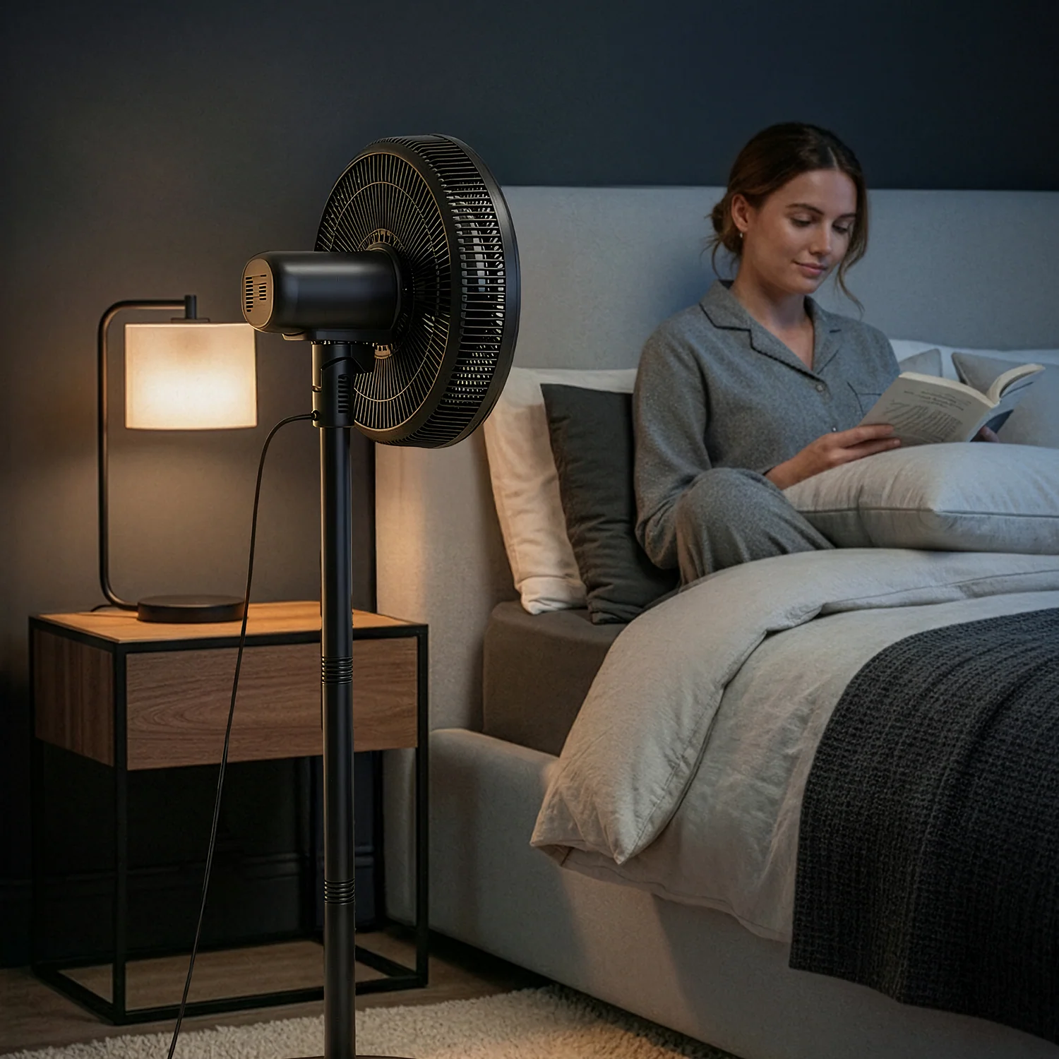 AirFlo™ Slim 43" Hybrid Pedestal Fan - Ultra- Quiet Air Circulator - Black - Image 3