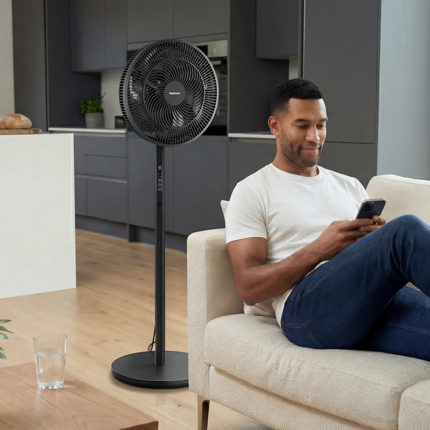 AirFlo™ Slim 43" Hybrid Pedestal Fan - Ultra- Quiet Air Circulator - Black - Image 4