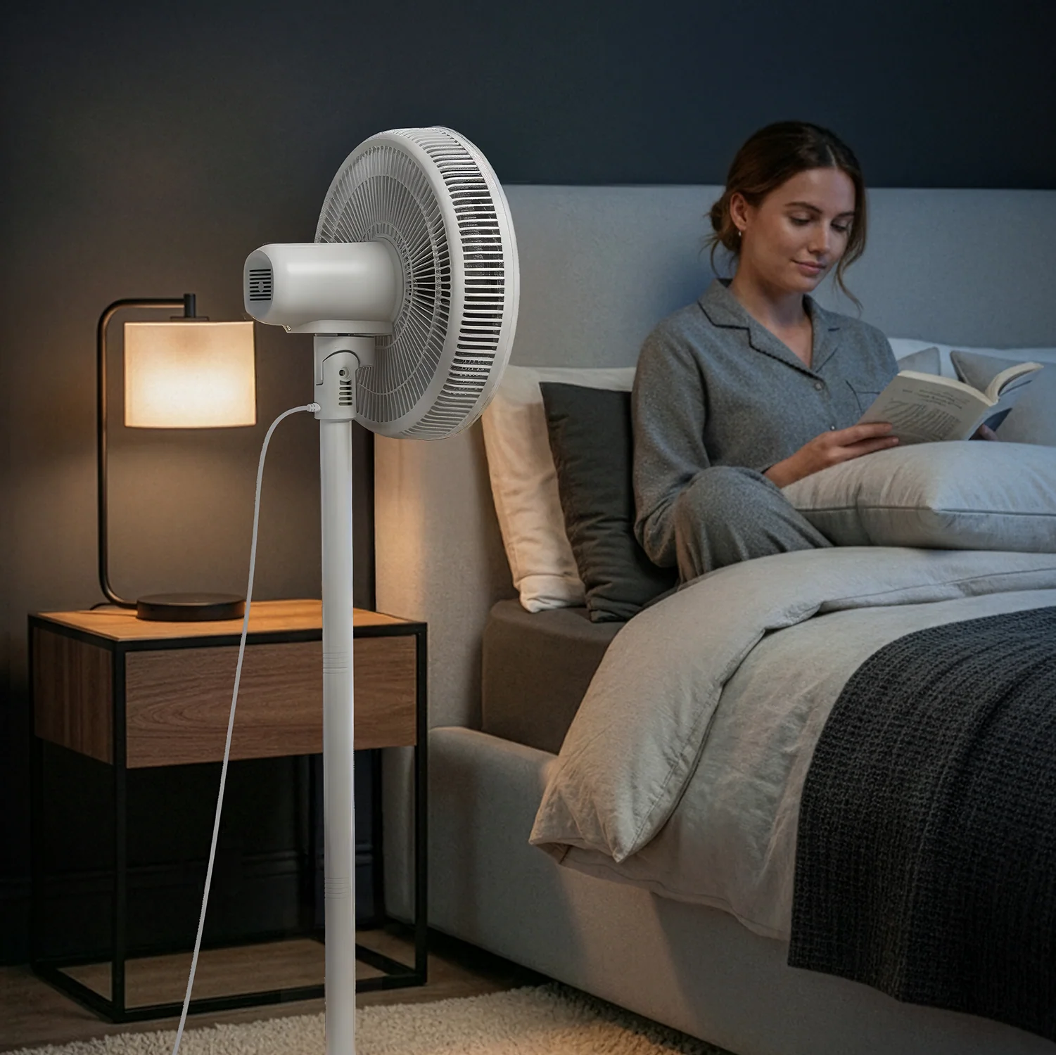 AirFlo™ Slim 43" Hybrid Pedestal Fan - Ultra- Quiet Air Circulator - White - Image 3
