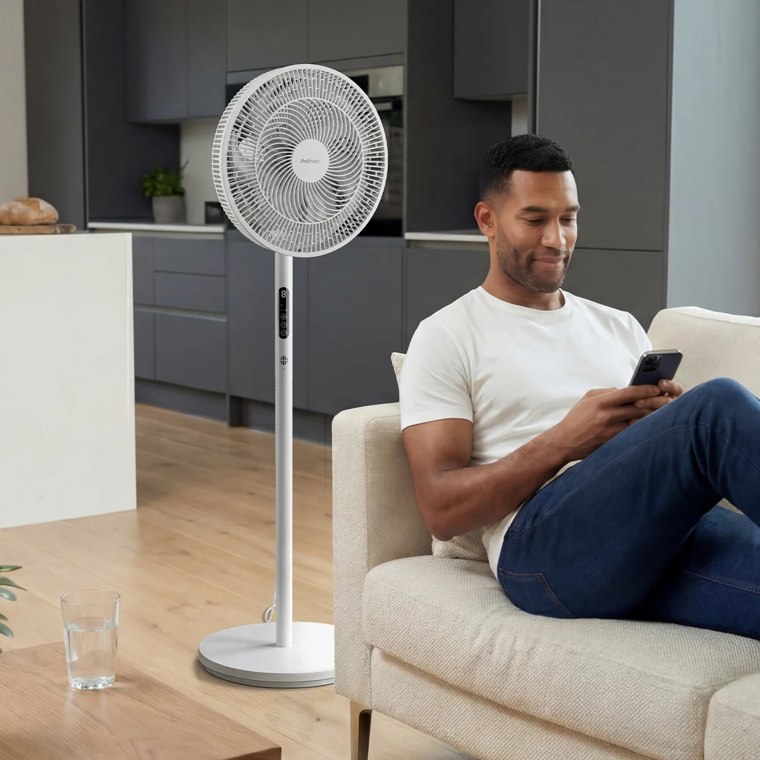 AirFlo™ Slim 43" Hybrid Pedestal Fan - Ultra- Quiet Air Circulator - White - Image 4