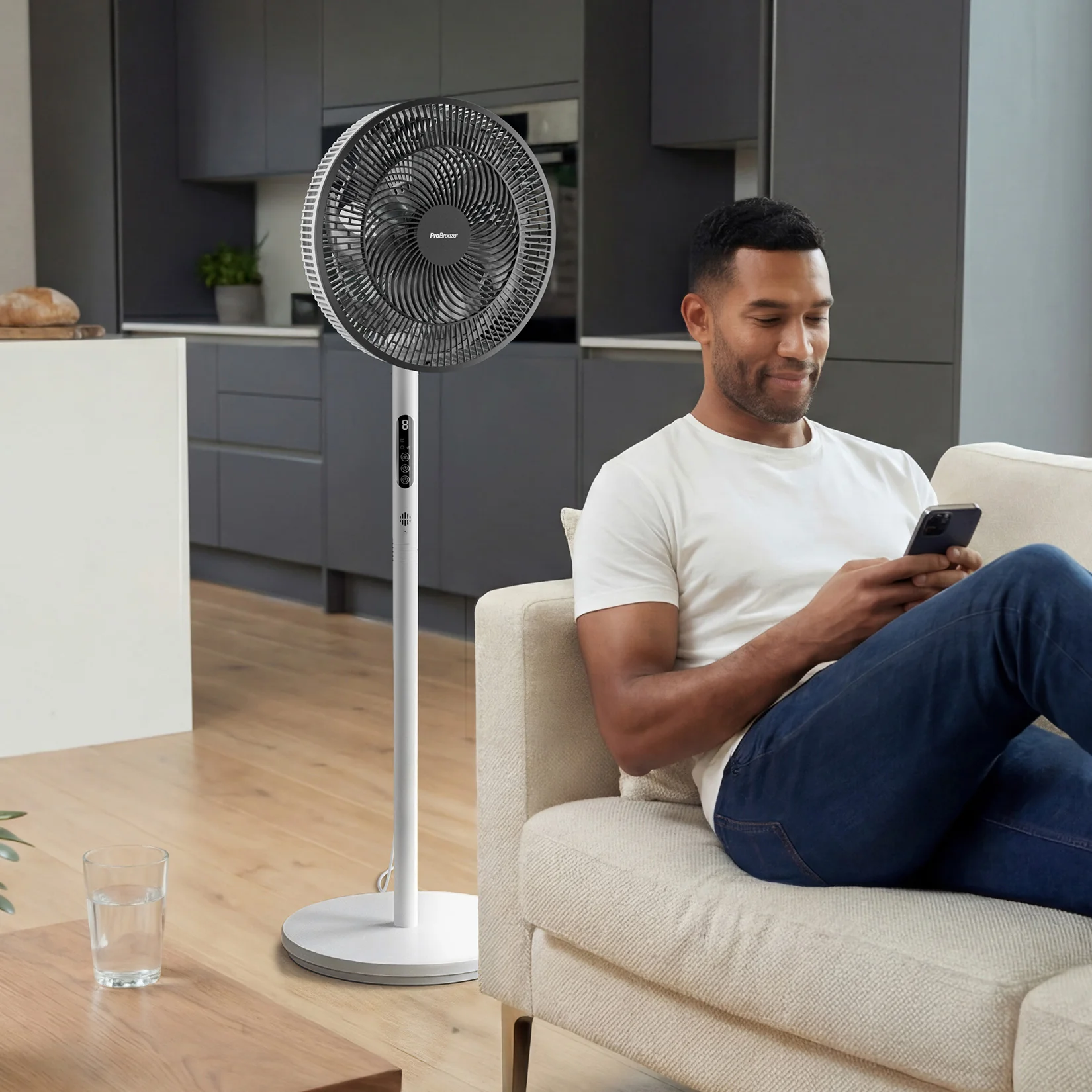 AirFlo™ Slim 43" Hybrid Pedestal Fan - Ultra- Quiet Air Circulator - White/Black - Image 4
