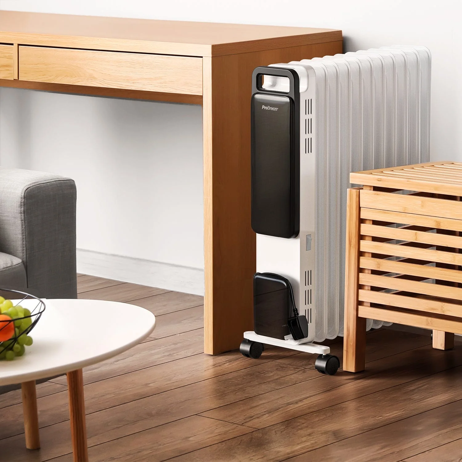 OmniWarm 2500W Oil Filled 11 Fins Eco Radiator Heater With Digital Display - White - Image 3