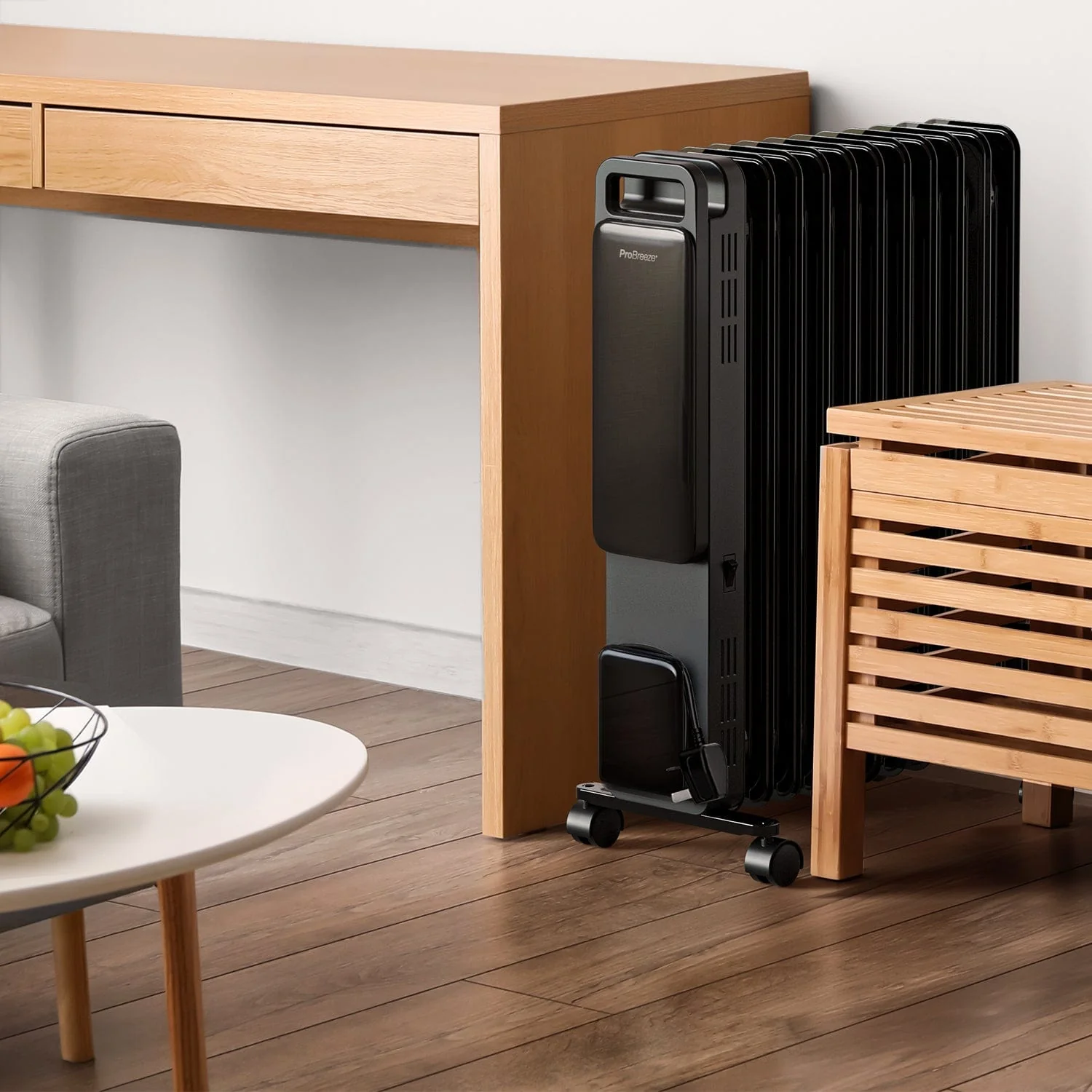 OmniWarm 2500W Oil Filled 11 Fins Eco Radiator Heater With Digital Display - Black - Image 3