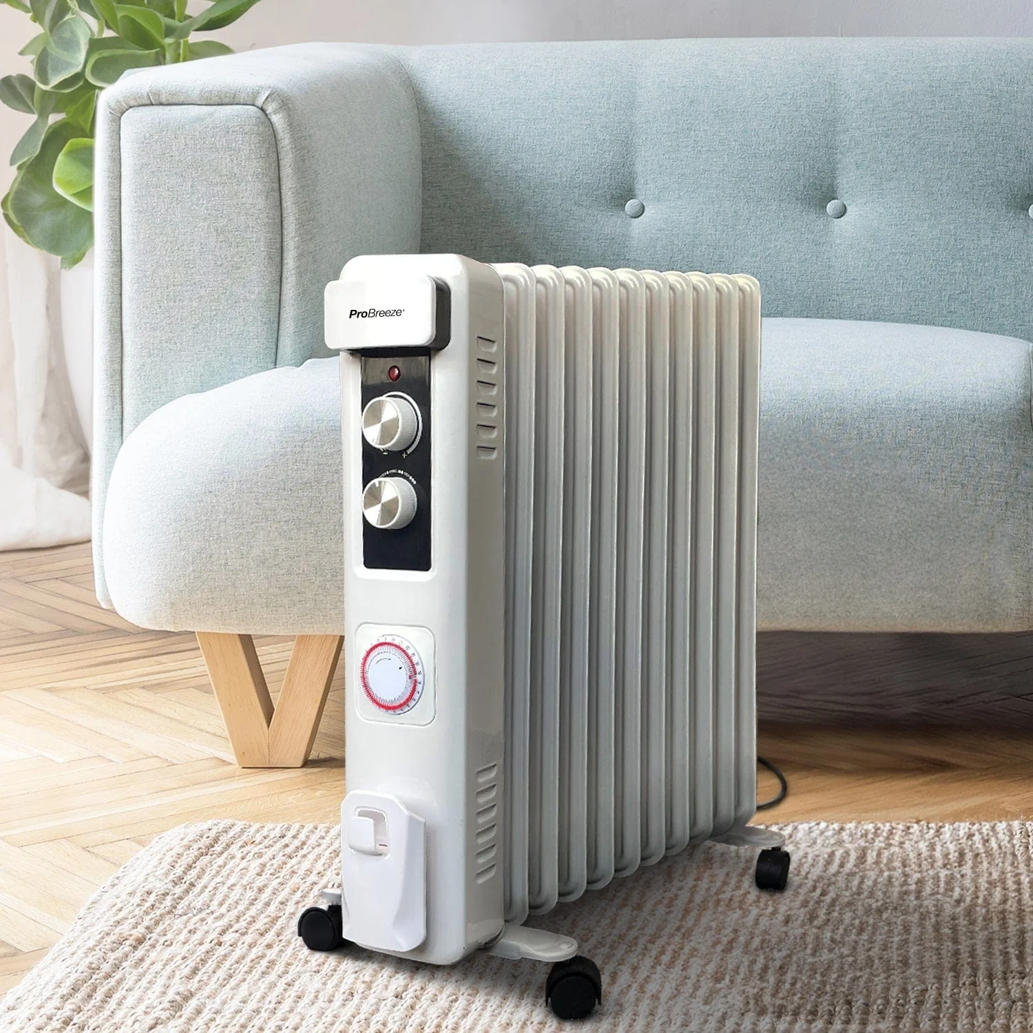 2500W 11 Fins Oil Filled Radiator Heater with Thermostat Control - White - Image 6